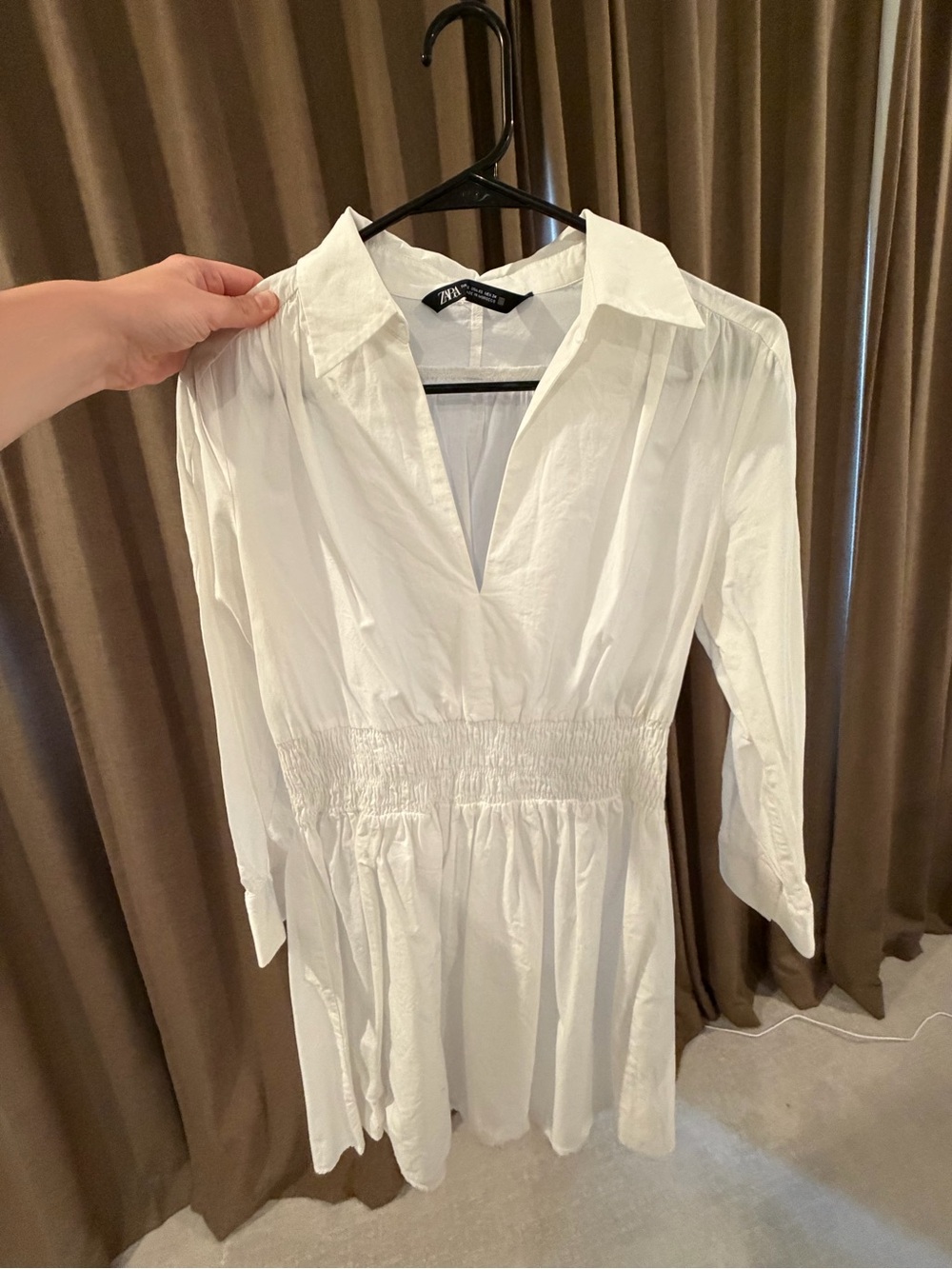 Zara White Collared Smocked-Waist Mini Dress Size XS - Picture 4 of 4